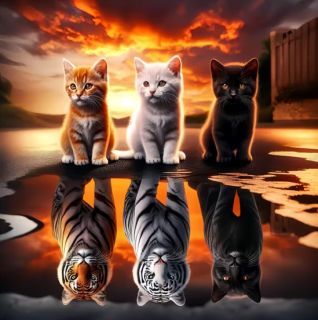 Diamond Painting Drei Katzen im Spiegelbild